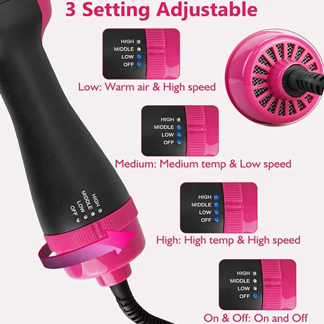 Alt view image 3 of 4 - US 4-In-1 Hair Dryer Hot Air Blow Brush Detachable Volumizer Negative Ion Comb