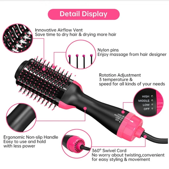 Alt view image 2 of 4 - US 4-In-1 Hair Dryer Hot Air Blow Brush Detachable Volumizer Negative Ion Comb