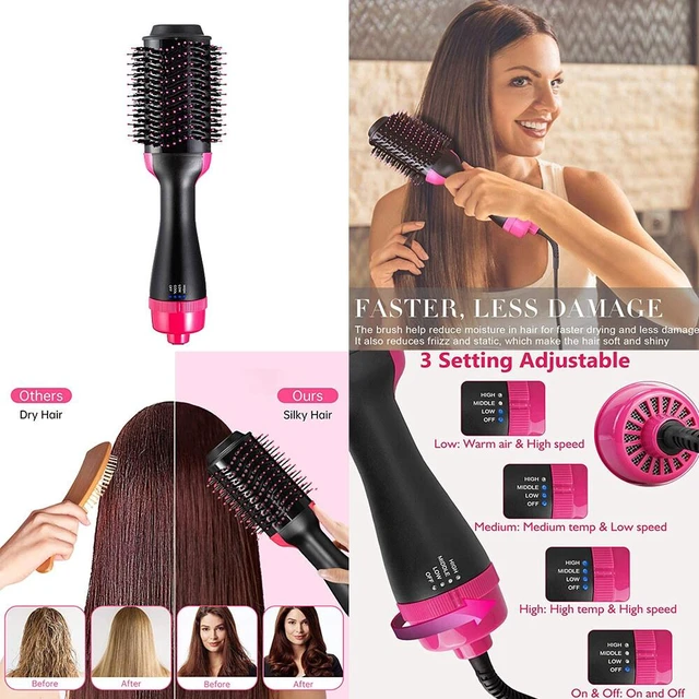 Alt view image 4 of 4 - US 4-In-1 Hair Dryer Hot Air Blow Brush Detachable Volumizer Negative Ion Comb