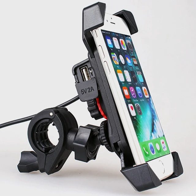 Alt view image 3 of 3 - US Motorcycle Bike ATV Cell Phone GPS Handlebar Mirror Mount Holder USB Charger