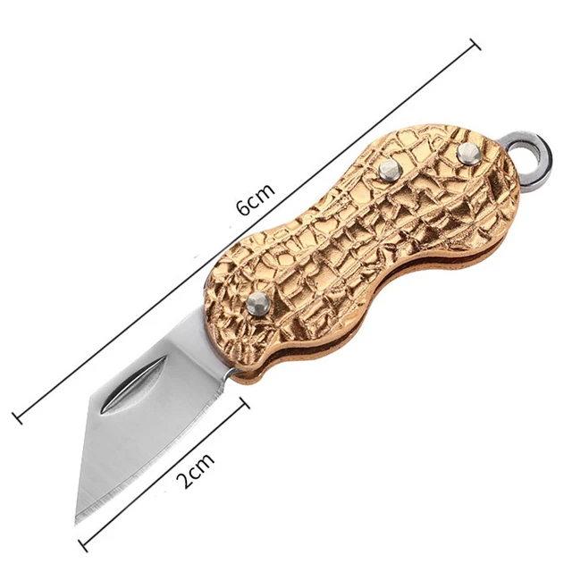 Alt view image 4 of 4 - US 2 Pcs Mini Portable Folding Knife Peanut Shape Necklace Stainless Steel EDC