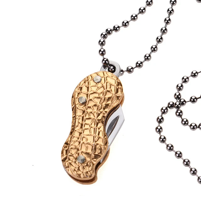 Alt view image 2 of 4 - US 2 Pcs Mini Portable Folding Knife Peanut Shape Necklace Stainless Steel EDC