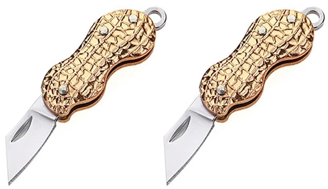 Main image of US 2 Pcs Mini Portable Folding Knife Peanut Shape Necklace Stainless Steel EDC