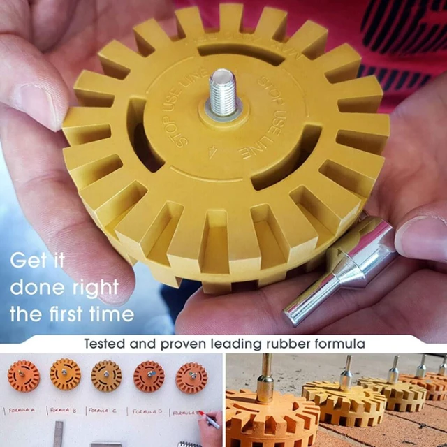 Alt view image 4 of 5 - US 2 Pc 4 Decal Removal Wheel ABN Rubber Eraser Drill Arbor Adapter Pinstripe