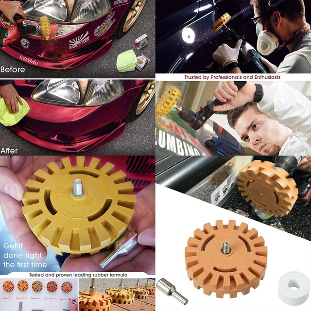 Alt view image 2 of 5 - US 2 Pc 4 Decal Removal Wheel ABN Rubber Eraser Drill Arbor Adapter Pinstripe