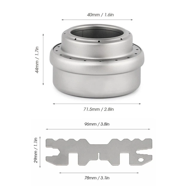 Alt view image 3 of 5 - US 1 Titanium Portable Camping Hiking Alcohol Stove Cross Burner w/ Lid Stand