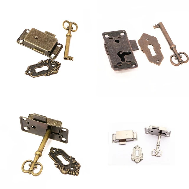 Alt view image 3 of 4 - US Furniture Cabinet Door Lock Set with Key Antique Drawer Wardrobe Lock Dec honggu
