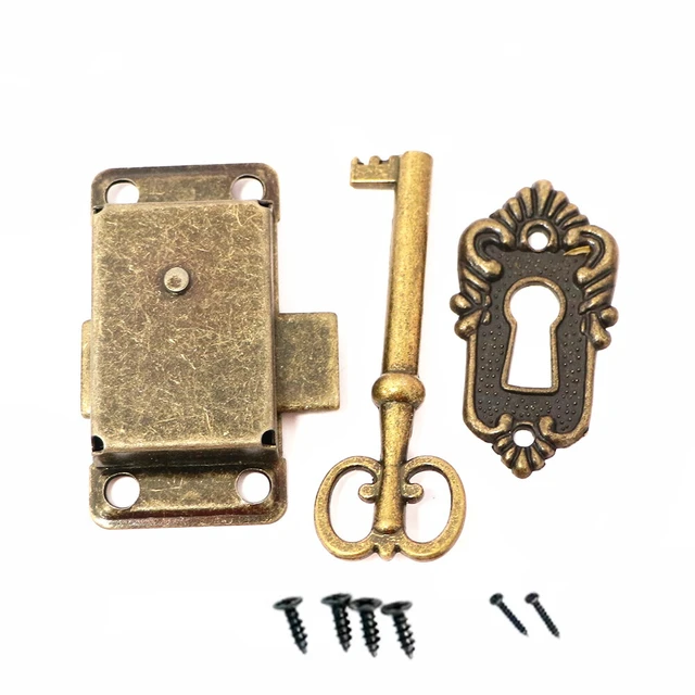 Alt view image 4 of 4 - US Furniture Cabinet Door Lock Set with Key Antique Drawer Wardrobe Lock Dec honggu