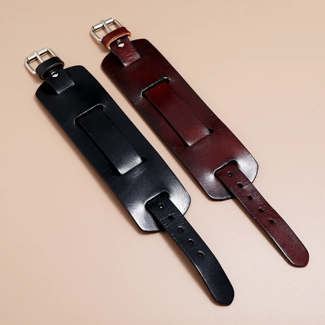 Alt view image 2 of 3 - US 1 Pc Men's Punk Wide Genuine Leather Belt Wristband Bangle Cuff Adjustable