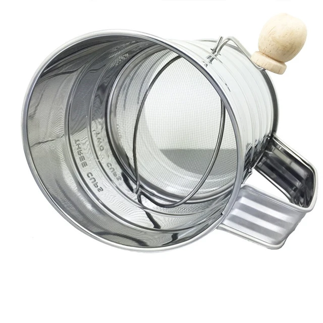 Alt view image 3 of 4 - US 1 Pc Stainless Steel Flour Sifter Fine Mesh Rotary Hand Crank Wire Agitator