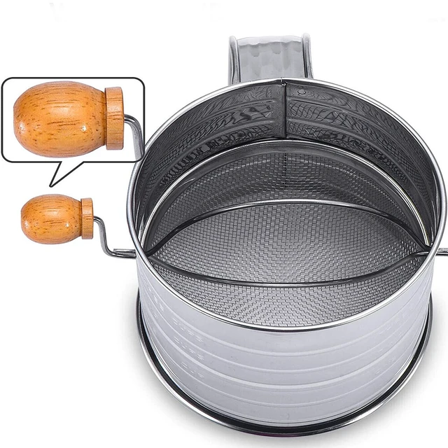 Alt view image 4 of 4 - US 1 Pc Stainless Steel Flour Sifter Fine Mesh Rotary Hand Crank Wire Agitator