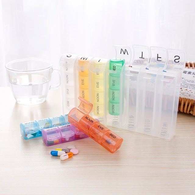Alt view image 3 of 4 - US 2 Pack Weekly Pill Organizer Planner 7 Day Container Medicine Pop Up
