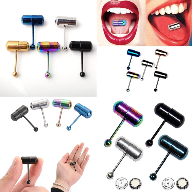 Alt view image 4 of 5 - US 1-2 Pack Vibrating Tongue Ring Stainless Steel Punk Tongue Bar Body Piercing