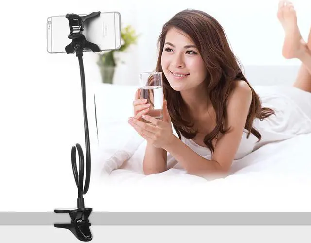 Alt view image 5 of 7 - US Universal Mobile Phone Tablet Mount Holder Flexible Long Arm Bed Desktop Stand, Black