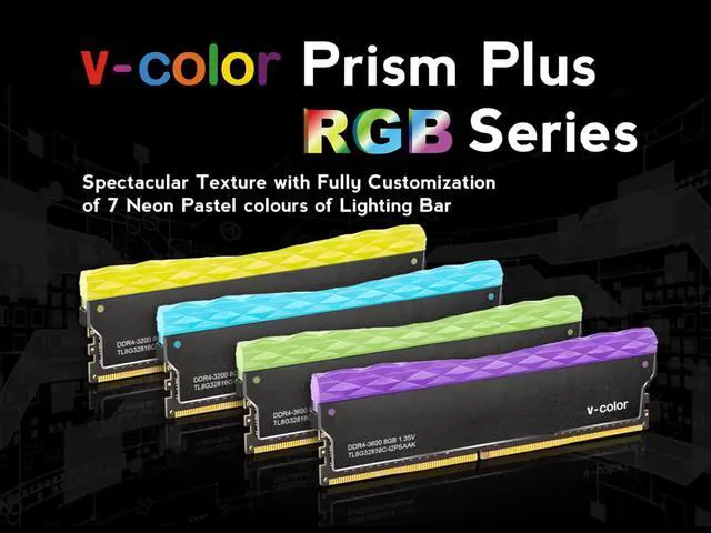 Alt view image 6 of 7 - v-color PRISM Plus RGB 16GB(2x8GB) DDR4 3200MHz(PC4-25600) SK Hynix IC Desktop Memory Model TL8G32816C-I2PSKYBK