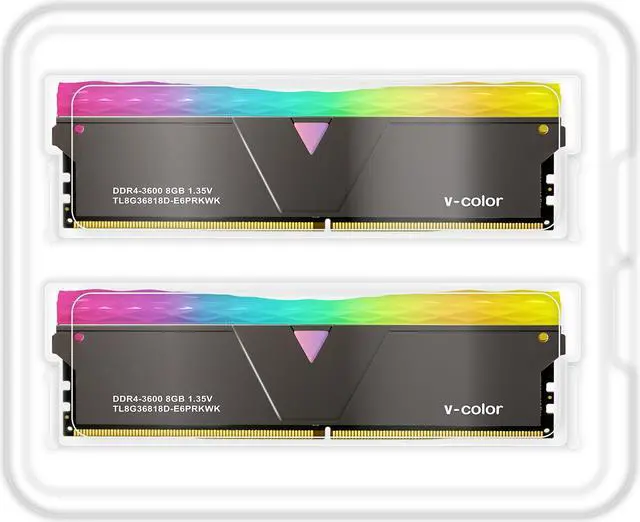 Alt view image 2 of 5 - V-COLOR Prism Pro RGB 16GB (2x8GB) DDR4 3600MHz (PC4-28800) U-DIMM 1.35V SK Hynix IC Gaming Memory - Black (TL8G36818D-E6PRKWK)