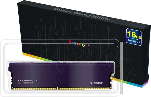 Alt view image 4 of 5 - v-color Enhanced series 16GB(16GBx1) 3200MHz(PC4-25600) CL22 Gaming Desktop Ram Memory Hynix IC Dual Rank 1.35V High End Indigo Heatsink(TA416G32D822P)
