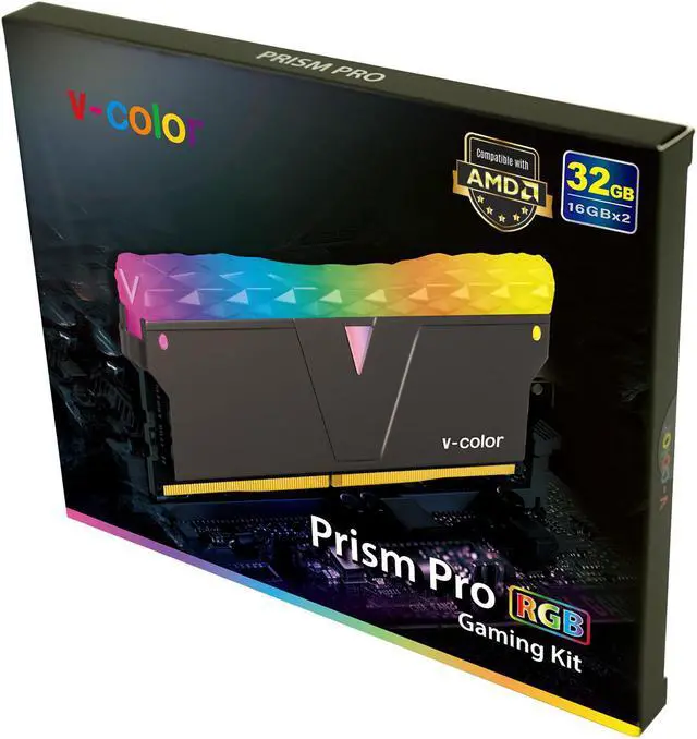Alt view image 4 of 4 - v-Color Prism Pro DDR4 32GB (2 x 16GB) 3600MHz (PC4-28800) CL16 AMD Optimized RGB Gaming Desktop Ram Memory Module UDIMM Hynix IC Jet Black(TL1636816C-E6PRKWK)