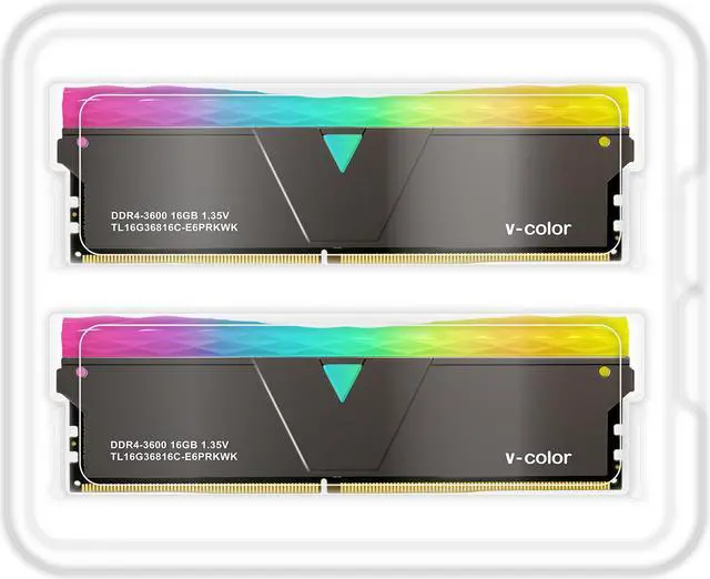 Alt view image 2 of 4 - v-Color Prism Pro DDR4 32GB (2 x 16GB) 3600MHz (PC4-28800) CL16 AMD Optimized RGB Gaming Desktop Ram Memory Module UDIMM Hynix IC Jet Black(TL1636816C-E6PRKWK)
