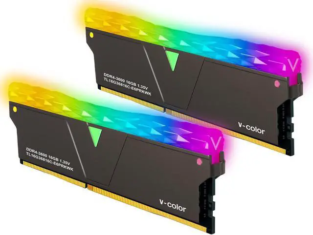 Main image of v-Color Prism Pro DDR4 32GB (2 x 16GB) 3600MHz (PC4-28800) CL16 AMD Optimized RGB Gaming Desktop Ram Memory Module UDIMM Hynix IC Jet Black(TL1636816C-E6PRKWK)