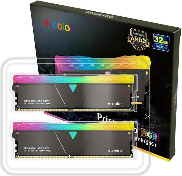 Alt view image 3 of 4 - v-Color Prism Pro DDR4 32GB (2 x 16GB) 3600MHz (PC4-28800) CL16 AMD Optimized RGB Gaming Desktop Ram Memory Module UDIMM Hynix IC Jet Black(TL1636816C-E6PRKWK)