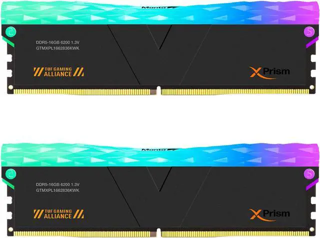Main image of V-COLOR DDR5 (TUF Gaming Alliance) Manta XPrism 32GB(16GBx2) 6200MHz CL36 RGB U-DIMM 1.3V Gaming Desktop Upgrade RAM Memory Module - Black (GTMXPL1662836KWK)