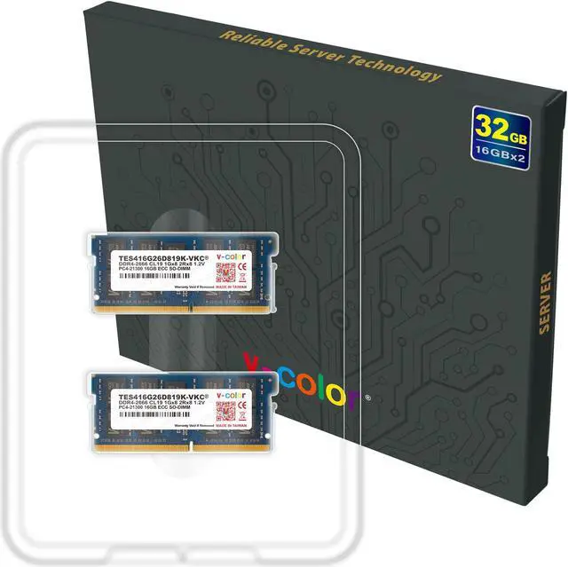 Alt view image 4 of 4 - V-COLOR 32GB (2 x 16GB) ECC SO-DIMM DDR4 2666MHz (PC4-21300) for NAS Micro Server/Workstations 2Rx8 CL19 1.2V (TES416G26D819K-VKC)