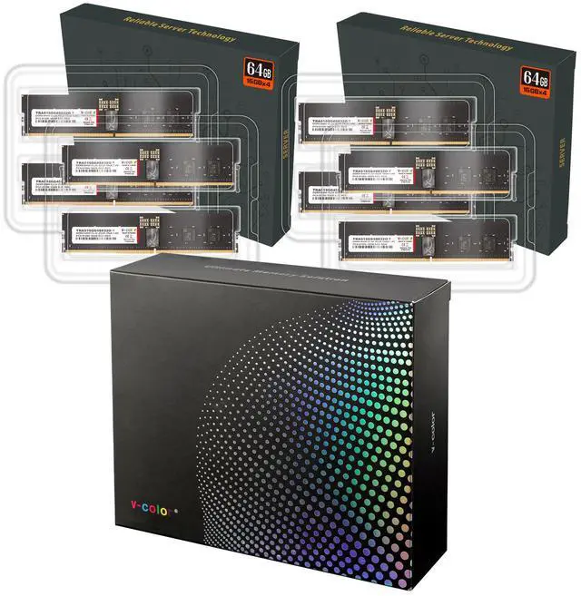 Alt view image 3 of 3 - V-COLOR DDR5 128GB (16GBx8) 6400MHz CL32 2Gx8 1Rx8 OC R-DIMM (Overclocking ECC Registered DIMM) 1.4V Memory Ram for WRX90 Workstation (AMD EXPO) (TRA516G64S832O)