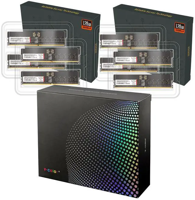 Alt view image 3 of 3 - V-COLOR DDR5 256GB (32GBx8) 6800MHz CL34 2Gx8 2Rx8 OC R-DIMM (Overclocking ECC Registered DIMM) 1.4V Memory Ram for WRX90 Workstation (AMD EXPO) (TRA532G68D834O)