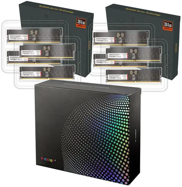 Alt view image 3 of 3 - V-COLOR DDR5 384GB (48GBx8) 6800MHz CL34 3Gx8 2Rx8 OC R-DIMM (Overclocking ECC Registered DIMM) 1.25V Memory Ram for WRX90 Workstation (AMD EXPO) (TRA548G68D834O)