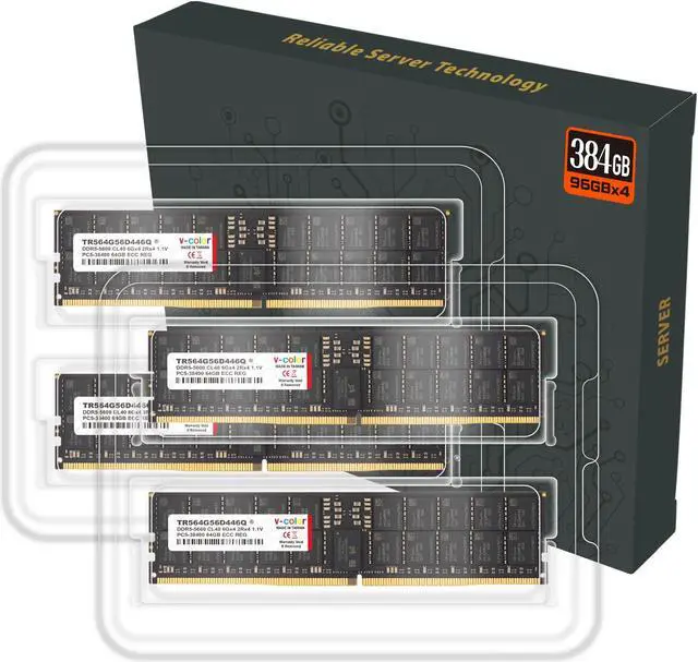 Alt view image 5 of 5 - V-COLOR DDR5 256GB (64GBx4) 5600MHz CL46 4Gx4 2Rx4 ECC R-DIMM (ECC Registered DIMM) 1.1V Memory Ram for Server and Workstations with Hynix IC (TR564G56D446Q)