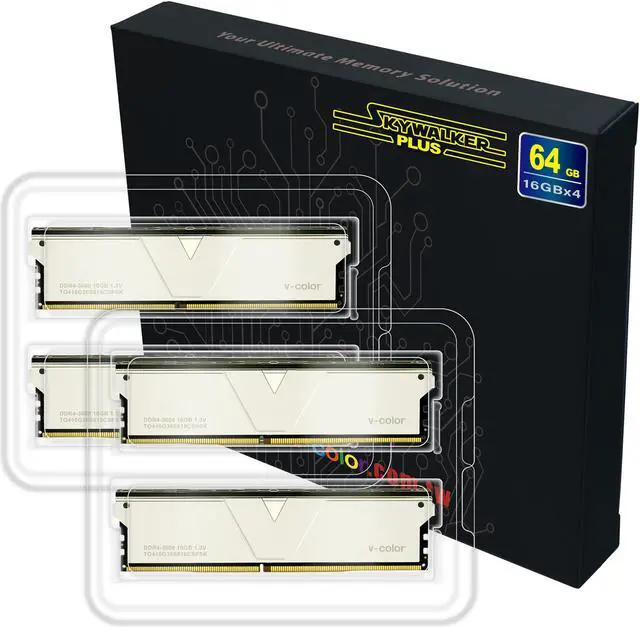 Alt view image 2 of 3 - V-COLOR Skywalker Plus DDR4 3600(PC4 28800) 64GB (4x16GB) CL16 Desktop Memory for Workstation (HEDT), Ultra-Low Timing, 288-Pin, TO416G36S816CSPSK