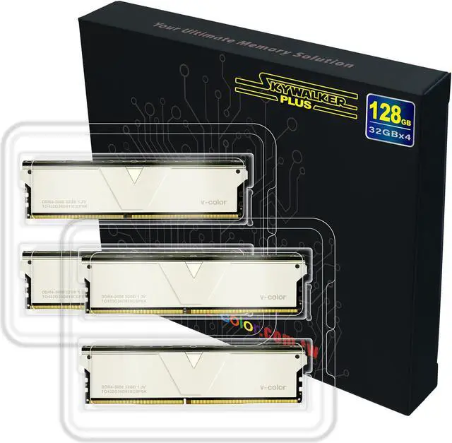 Alt view image 2 of 3 - V-COLOR Skywalker Plus DDR4 3600(PC4 28800) 128GB (4x32GB) CL18 Desktop Memory for Workstation (HEDT), Ultra-Low Timing, 288-Pin, TO432G36D818CSPSK