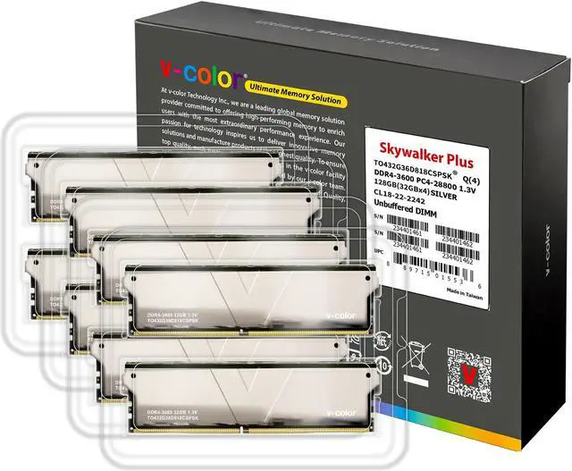 Alt view image 3 of 3 - V-COLOR Skywalker Plus DDR4 3600(PC4 28800) 256GB (8x32GB) CL18 Desktop Memory for Workstation (HEDT), Ultra-Low Timing, 288-Pin, TO432G36D818CSPSK