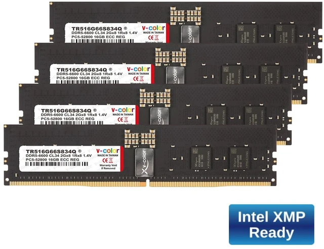 V-COLOR DDR5 64GB (16GBx4) 6600MHz CL34 Overclocking R-DIMM 2Gx8