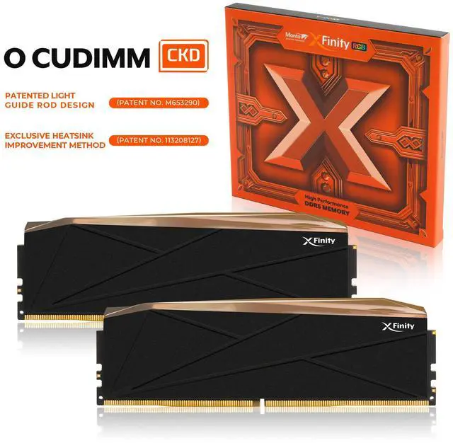 Alt view image 3 of 4 - V-COLOR Manta XFinity RGB DDR5 48GB (24GBx2) 8200MHz CL40 1.40V RGB Gaming Desktop Upgrade RAM CUDIMM Memory Module SK Hynix IC -Black / Gold (TMXFCL2482840KGK)