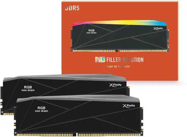 Alt view image 3 of 4 - V-COLOR Manta XFinity CUDIMM DDR5 RGB Filler Solution - 2X Modules - 0GB RAM - Intel Compatible - Black w/ Silver Light Rod