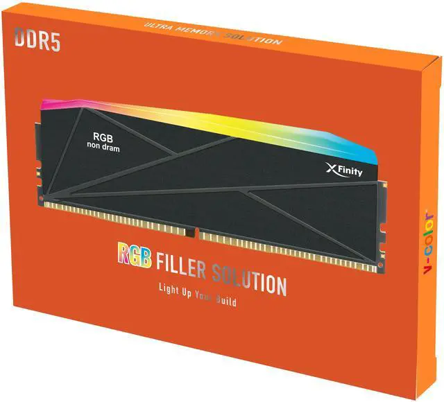 Alt view image 4 of 4 - V-COLOR Manta XFinity CUDIMM DDR5 RGB Filler Solution - 2X Modules - 0GB RAM - Intel Compatible - Black w/ Silver Light Rod