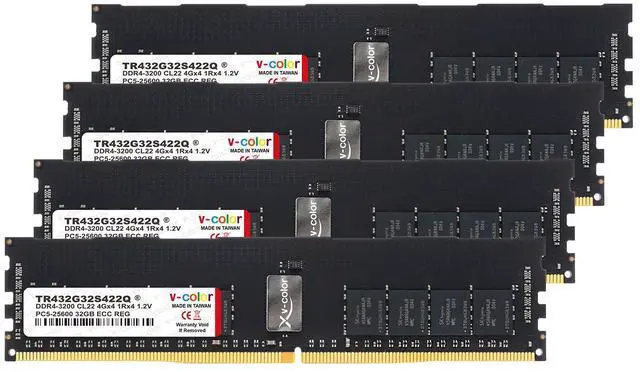 Main image of V-Color DDR4 128GB (4x32GB) 3200MHz (PC4-25600) Server Memory Ram Module Upgrade Single Rank ECC-R DIMM 1.2V CL22 1Rx4 (TR432G32S422Q)
