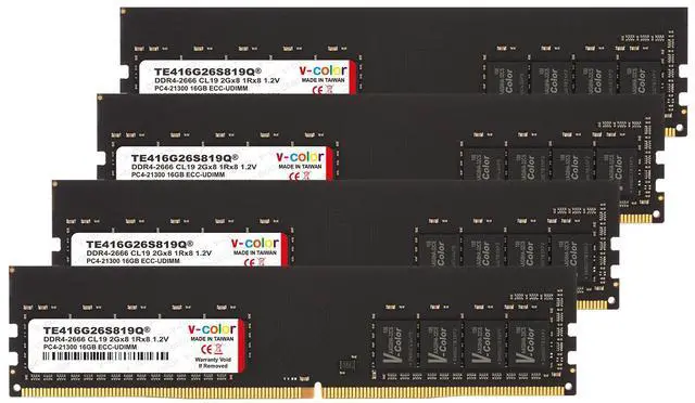 Main image of V-COLOR DDR4 64GB (4x16GB) 3200MHz (PC4-25600) Server Memory Ram Module Upgrade Single Rank ECC DIMM 1.2V CL22 1Rx8 (TE416G32S822Q)