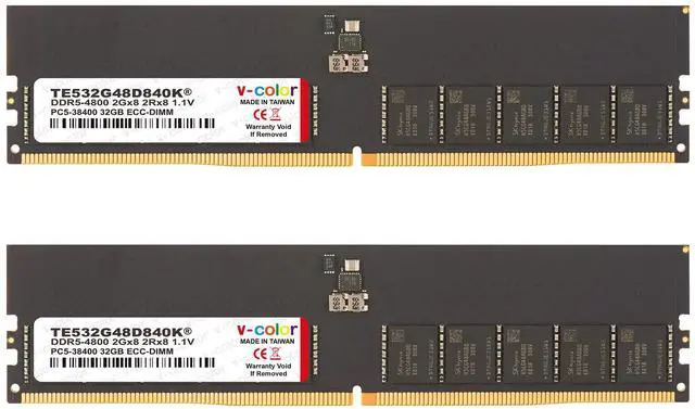 Main image of V-Color DDR5 64GB (32GBx2) 4800MHz CL40 2Rx8 ECC UNBUFFERED DIMM 1.1V (ECC UDIMM) Memory Ram for Server (TE532G48D840K)
