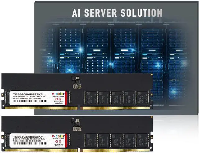 V-Color DDR5 128GB (64GBx2) 6400MHz CL52 2Rx8 ECC UNBUFFERED