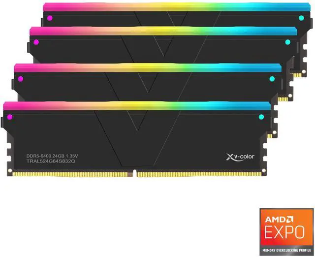Main image of V-Color DDR5 96GB (24GBx4) 6400MHz CL32 1Rx8 OC R-DIMM RGB(Overclocking ECC Registered RGB DIMM) 1.35V Memory Ram for TRX50/WRX90 Workstation (AMD EXPO) (TRAL524G64S832Q)