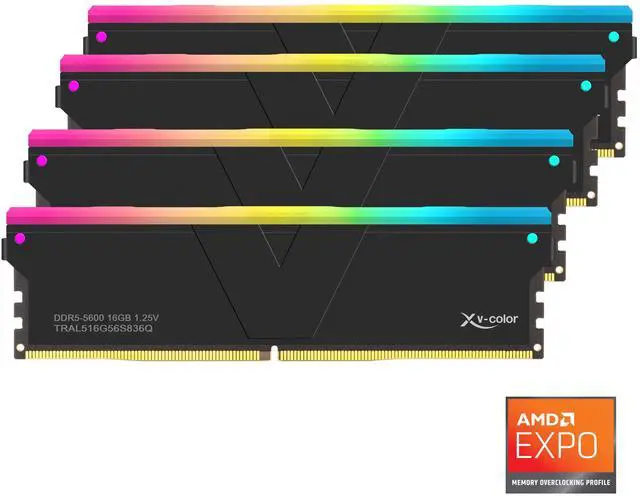 Main image of V-Color DDR5 64GB (16GBx4) 5600MHz CL36 1Rx8 OC R-DIMM RGB(Overclocking ECC Registered RGB DIMM) 1.25V Memory Ram for TRX50/WRX90 Workstation (AMD EXPO) (TRAL516G56S836Q)