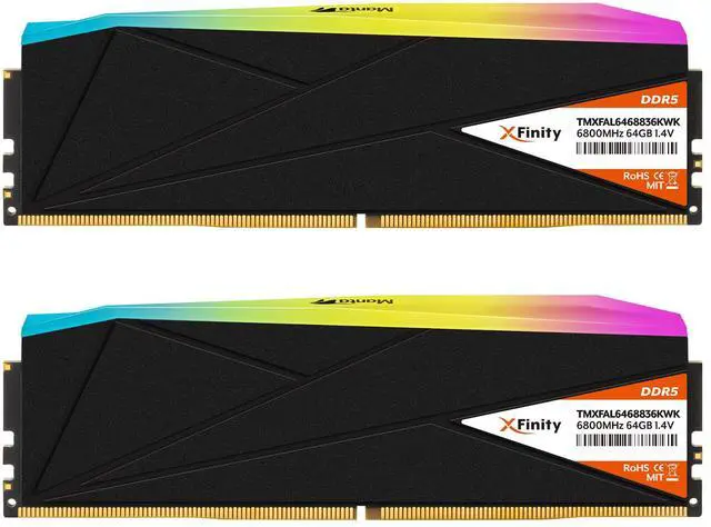 Alt view image 2 of 4 - V-COLOR DDR5 Manta XFinity 128GB(64GBx2) 6800MHz CL36 1.4V AMD EXPO SK HYNIX ORIGINAL IC RGB Gaming Desktop Upgrade RAM Memory Module  Black(TMXFAL6468836KWK)