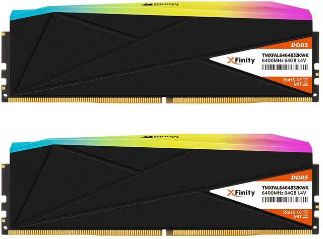 Alt view image 2 of 4 - V-COLOR DDR5 Manta XFinity 128GB(64GBx2) 6400MHz CL32 1.4V AMD EXPO SK HYNIX ORIGINAL IC RGB Gaming Desktop Upgrade RAM Memory Module  Black(TMXFAL6464832KWK)