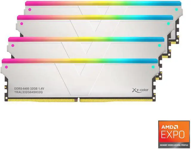 Main image of V-Color DDR5 128GB (32GBx4) 6400MHz CL32 2Rx8 OC R-DIMM RGB(Overclocking ECC Registered RGB DIMM) 1.4V Memory Ram for TRX50/WRX90 Workstation (AMD EXPO) (TRAL532G64D832Q)