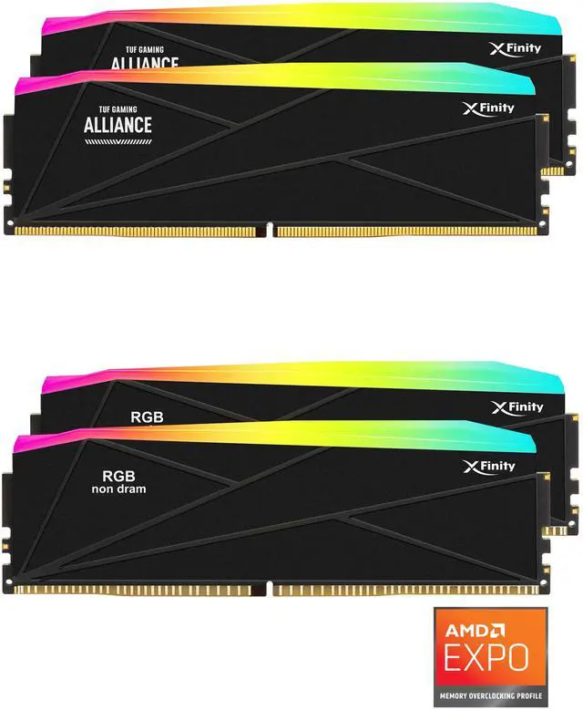 Main image of V-COLOR DDR5 TUF GAMING ALLIANCE SCC 2+2 KIT Manta XFinity 96GB (48GBx2) 6400MHz CL32 1.35V AMD EXPO SK Hynix Original IC RGB Gaming Desktop Upgrade RAM Memory Module Black (GTMXFAL4864832KW-DK)