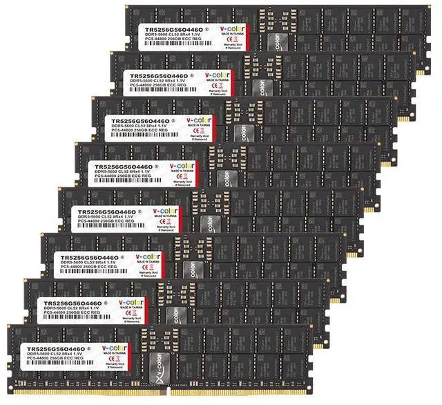 Main image of V-COLOR 2TB (256GBx8) DDR5 5600MHz PC5-44800 8Rx4 CL52 1.1V ECC Registered RDIMM Server Memory with Hynix IC (TR5256G56O452O)