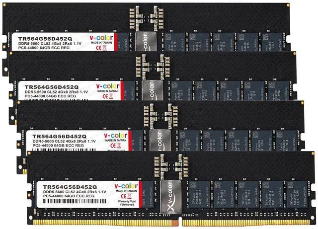 Main image of V-COLOR 128GB (64GBx2) DDR5 5600MHz CL52 1.1V ECC Registered RDIMM Server/Workstation Memory with Hynix IC (TR564G56D452K)
